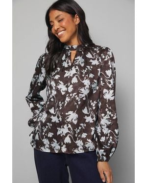 Wallis Floral Jacquard High Neck Blouse - Gray