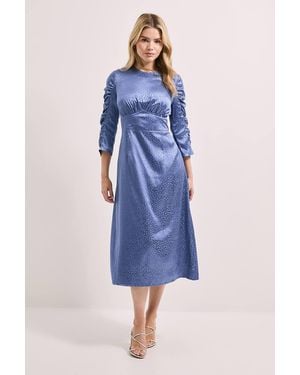 Dorothy Perkins Dp Luxe Animal Satin Jacquard Long Sleeve Midi Dress - Blue