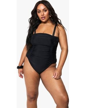 Boohoo Bañador Plus Con Lateral Fruncido Y Control De Abdomen - Azul