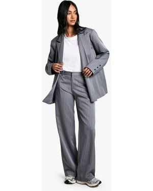 Boohoo Tailored Pinstripe Pleated Front Straight Leg Trouser - Blue