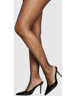 Boohoo Black Embellished Fishnet Tights - Negro