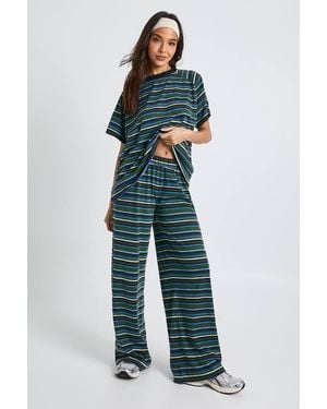 Boohoo Striped Elastic Waistband Wide Leg Trouser - Blue