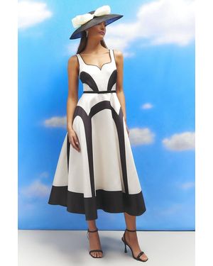 Coast Lisa Tan Color Block Full Skirt Midi Dress - Blue