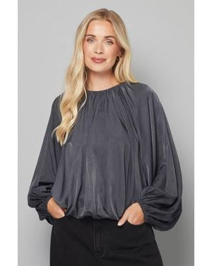Wallis Petite Gathered Puff Hem Blouse - Gray