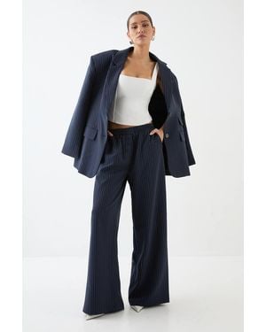 MissPap Premium Pinstripe Button Front Tailored Trouser - Blue