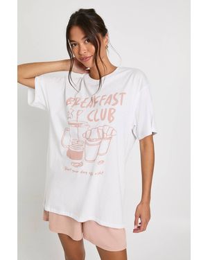 Boohoo 'Breakfast Club' Graphic T-Shirt & Shorts Pajama Set - White
