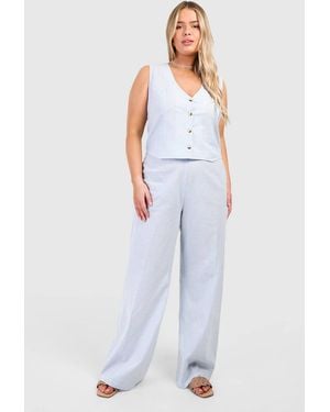 Boohoo Plus Woven Pinstripe Wide Leg Trouser & Waistcoat Co-Ord - Blue