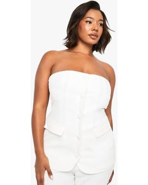Boohoo Plus Occasion Tailored Bandeau Longline Waistcoat - White