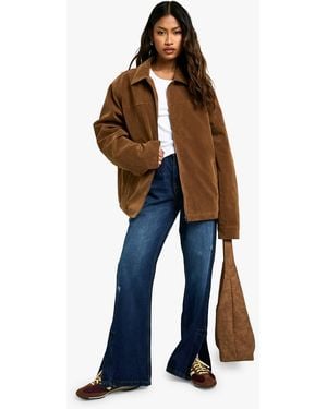 Boohoo Split Hem Flare Denim Jean - Blue