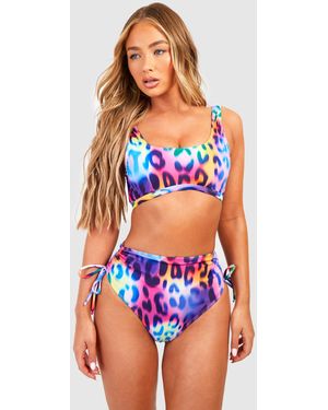 Boohoo Top De Biquini Largo Con Escote En U Y Estampado De Leopardo - Morado