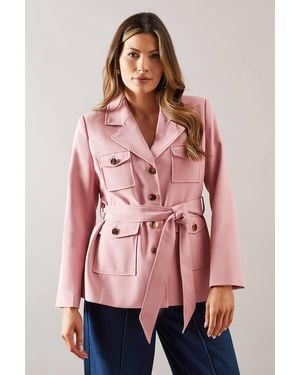 Wallis Petite Four Pocket Military Jacket - Pink