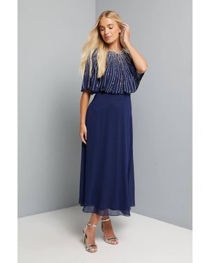 Wallis Petite Linear Embellished Midi Dress - Blue