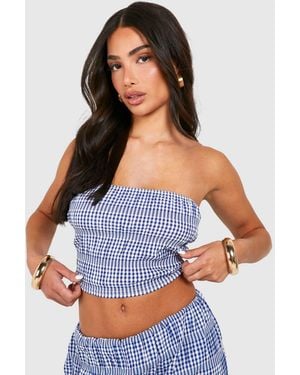 Boohoo Petite Gingham Woven Bandeau Top - Blue