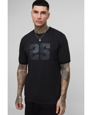 Boohoo Tall Varsity Print Ringer Regular Fit T-Shirt - Black