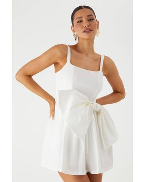 MissPap Poplin Bow Mini Dress - White