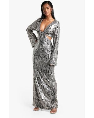Boohoo Petite Sequin Twist Front Maxi Dress - Gray