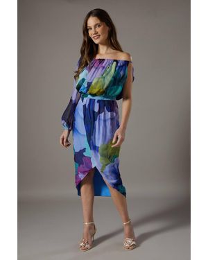 Coast Printed One Shoulder Wrap Skirt Dress - Blue