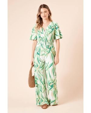 Dorothy Perkins Angel Sleeve Wrap Jersey Jumpsuit - Green