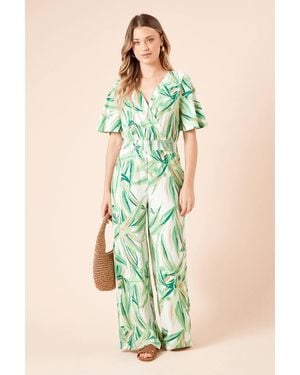 Dorothy Perkins Angel Sleeve Wrap Jersey Jumpsuit - Green