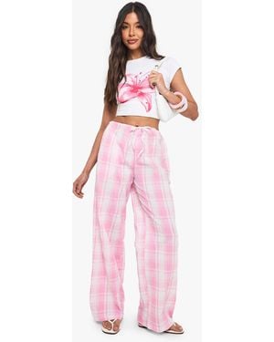 Boohoo Seersucker Stripe Drawstring Wide Leg Pants - Pink