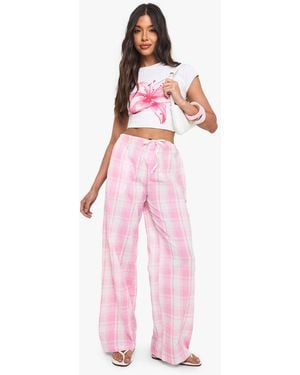 Boohoo Seersucker Stripe Drawstring Wide Leg Pants - Pink