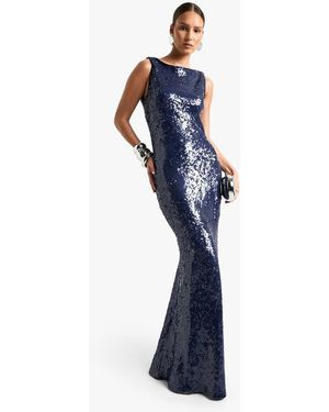 Boohoo Cowl Back Sequin Fit And Flare Maxi Dress - Blue
