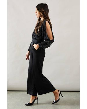 Wallis Occasion Hotfix Cold Shoulder Jumpsuit - White