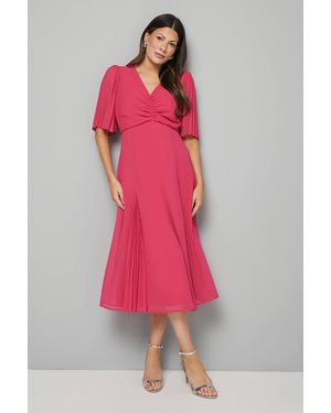 Wallis Pleat Insert V Neck Midaxi Dress - Pink