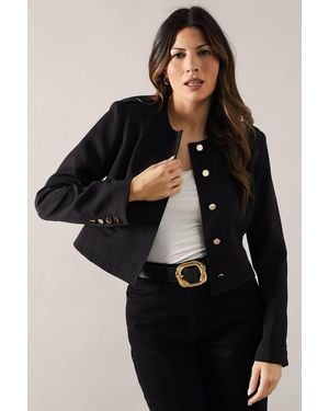 Wallis Collarless Military Jacket - Black