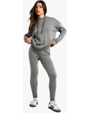 Boohoo Petite Soft Knit Hoodie & Trouser Co-Ord - Gray