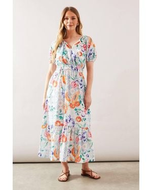 Wallis Fruit Print Puff Sleeve Tiered Midaxi Dress - White