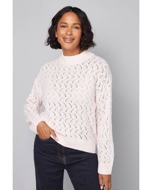 Wallis Sparkle Pointelle Funnel Neck Sweater - White