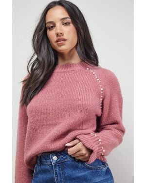 Oasis Pearl Detail Frill Cuff Sweater - Red