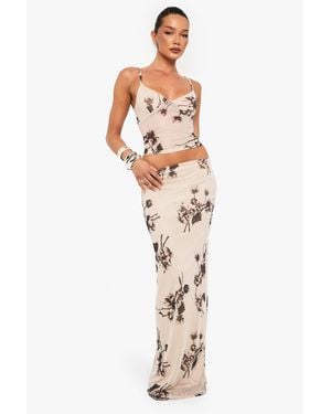 Boohoo Hot Fix Printed Mesh Lined Column Maxi Skirt - White