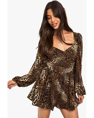 Boohoo Animal Print Split Sleeve Playsuit - Multicolor