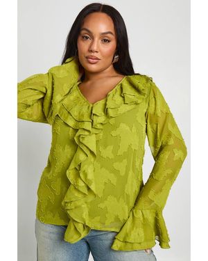 Boohoo Plus Ruffle Burnout Blouse - Yellow