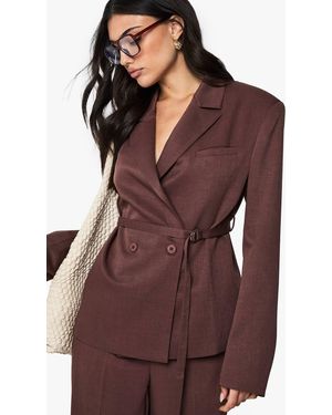 Boohoo Tailored Cinched Belted Blazer - Purple