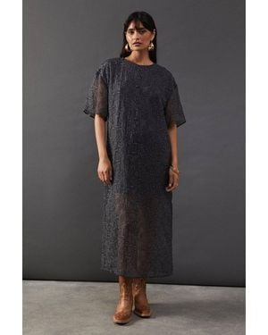 Warehouse Premium Tissue Organza Midaxi T-Shirt Dress - Gray
