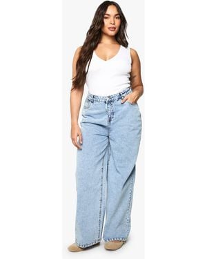 Boohoo Plus High Waist Bum Shaper Wide Leg Jean - Blue