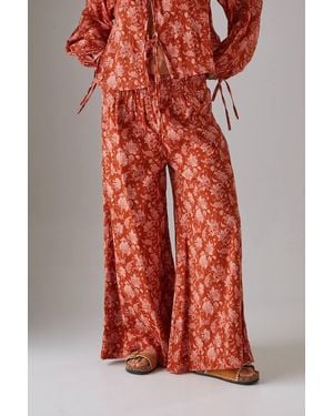 Warehouse Cheesecloth Shirred Waist Wide Leg Pants