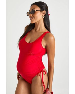 Boohoo Maternity Ruched Tie Side Bathing Suit - Red