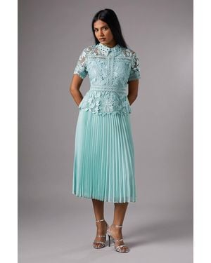 Coast Petite Lace Top Pleated Dress - Blue