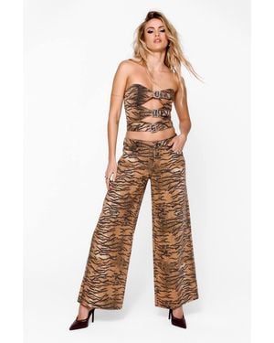 Nasty Gal Tiger Print Straight Leg Jean - White