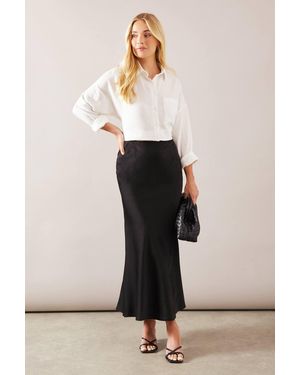 Wallis Petite Satin Bias Cut Midi Skirt - Black