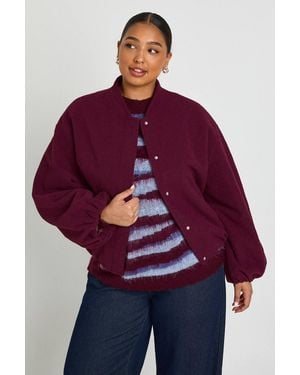 Boohoo Plus Balloon Sleeve Wool-Blend Bomber - Purple