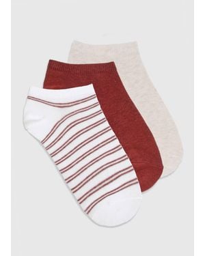 Boohoo Striped Ankle Socks 3 Pack - Red