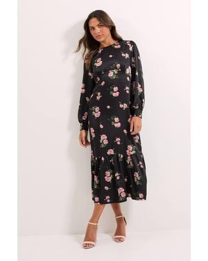 Dorothy Perkins Floral Empire Seam Blouson Sleeve Sleeve Midi Dress - Black
