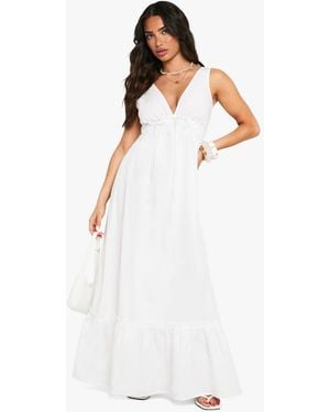 Boohoo Petite Cotton Poplin Ruched Tiered Maxi Dress - White
