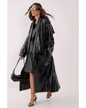 Nasty Gal Premium Vinyl High Shine Faux Leather Trench Coat - Black