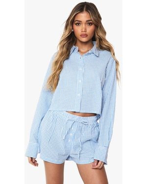 Boohoo Seersucker Pinstripe Crop Shirt And Shorts Co-Ord - Blue